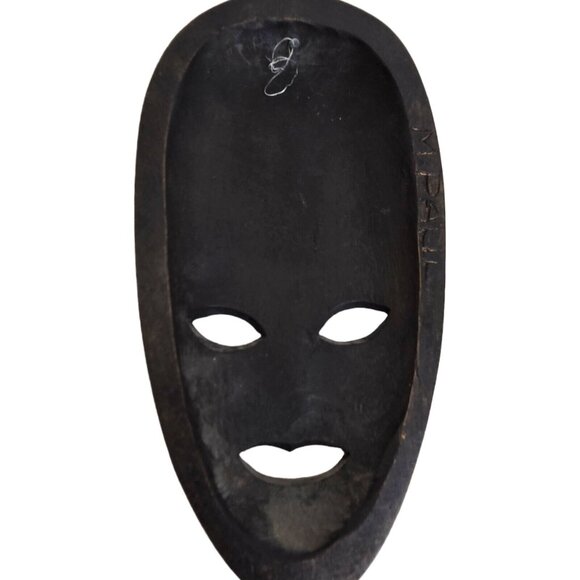 Vtg African Tribal Face Masks Wood Carved Wall Hang Tiki Signed M. Paul 10" - Picture 16 of 16
